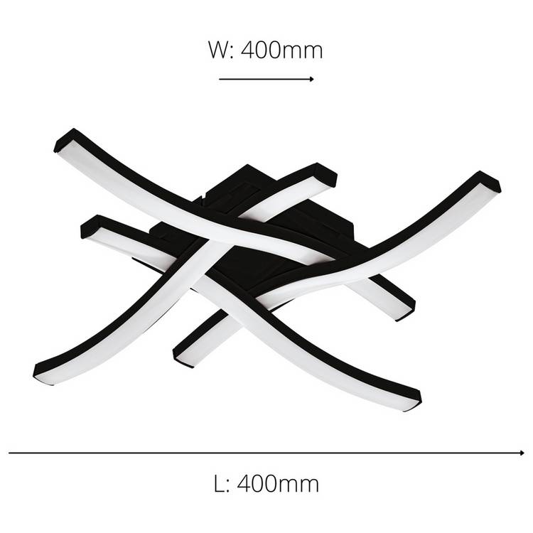 EGLO cross LED flush ceiling light black 40cm, imported from the UK