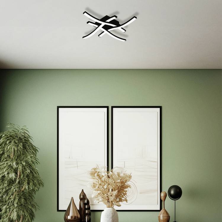 EGLO cross LED flush ceiling light black 40cm, imported from the UK