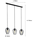 EGLO Newtown three-light pendant light in black, imported from the UK