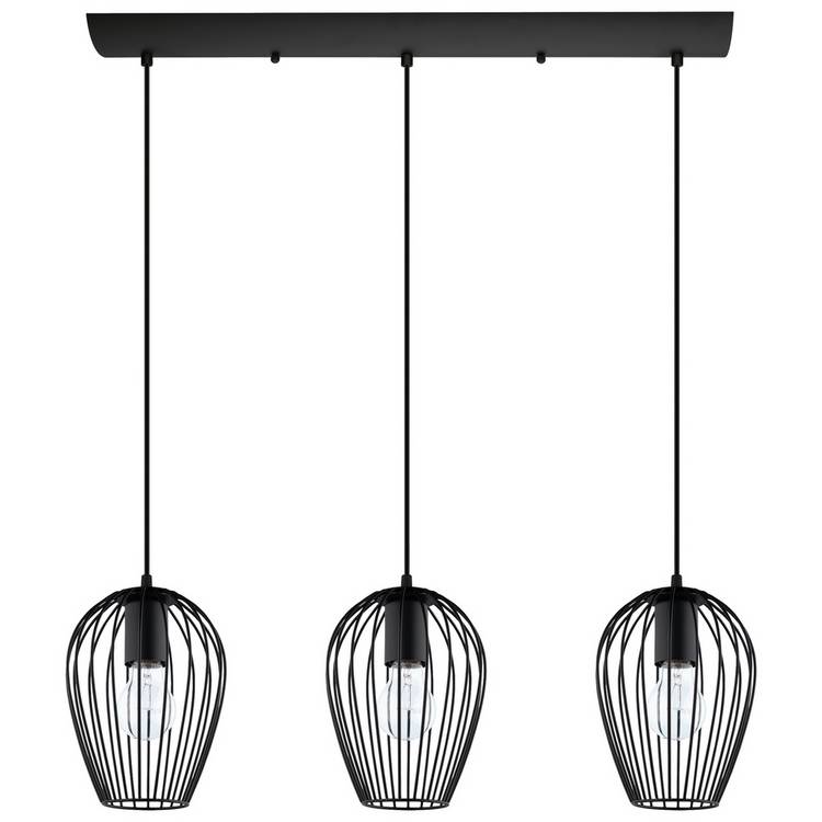 EGLO Newtown three-light pendant light in black, imported from the UK