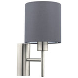 EGLO Pasteri wall light grey with fabric shade, imported from the UK