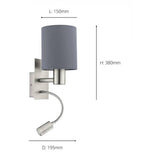 EGLO Pasteri grey wall light with reading light, UK version