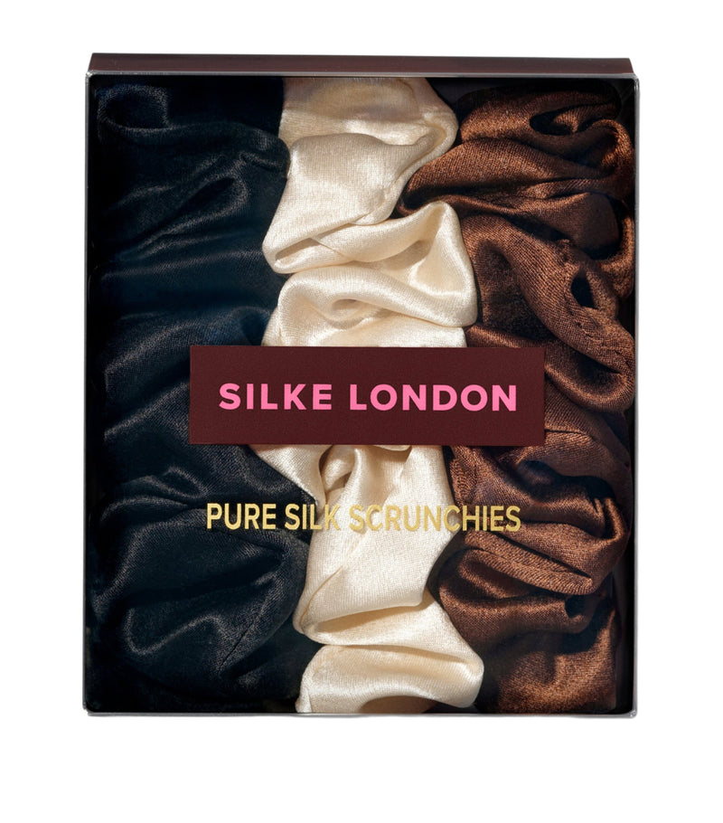 Silke mulberry silk hair scrunchies set of 3 (British brand)