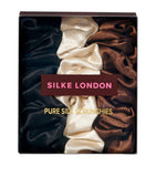 Silke mulberry silk hair scrunchies set of 3 (British brand)