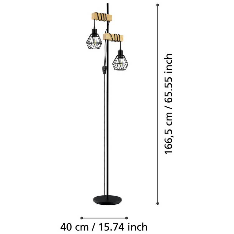 EGLO Townshend black floor lamp with pinewood (British brand)