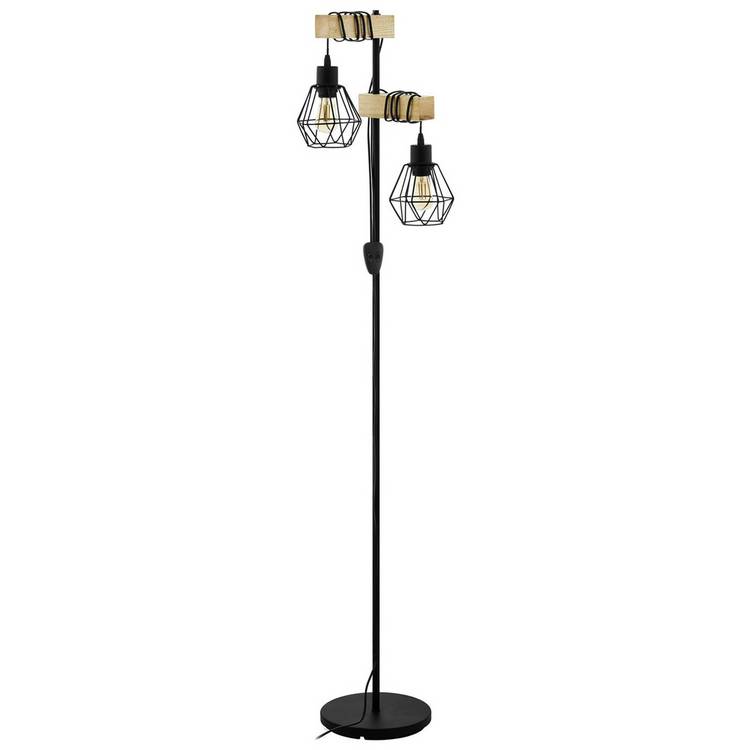 EGLO Townshend black floor lamp with pinewood (British brand)