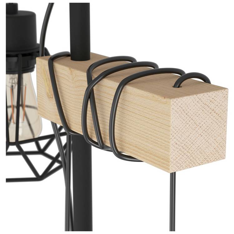 EGLO Townshend black floor lamp with pinewood (British brand)
