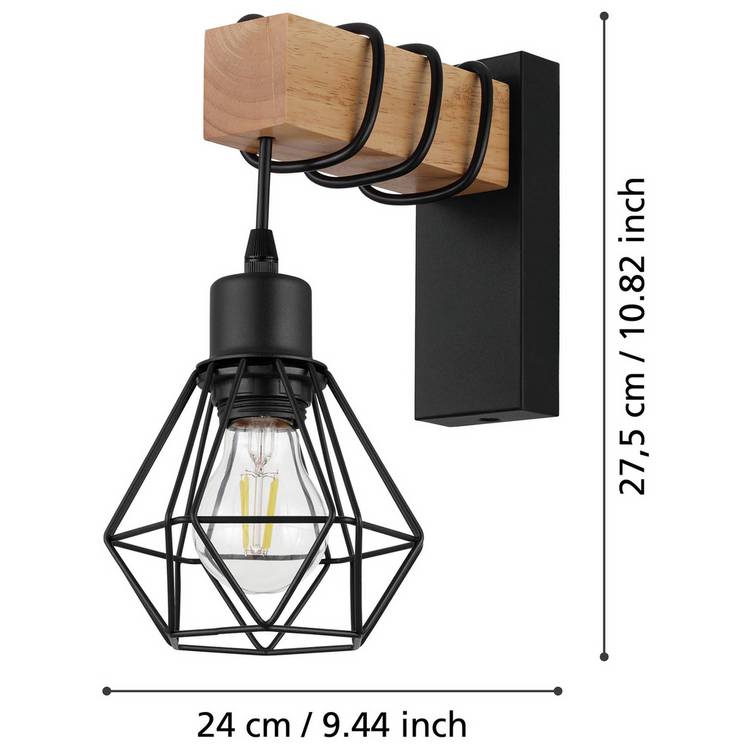 EGLO wooden wall light black 27.5cm (British brand)