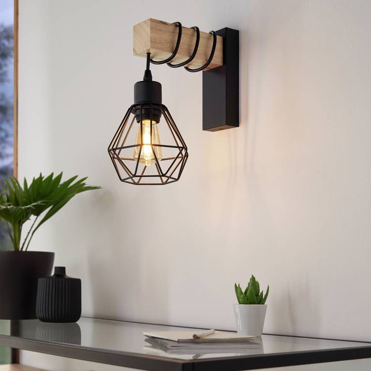 EGLO wooden wall light black 27.5cm (British brand)