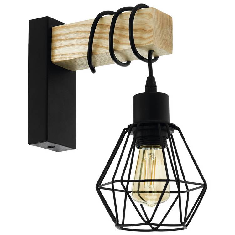 EGLO wooden wall light black 27.5cm (British brand)
