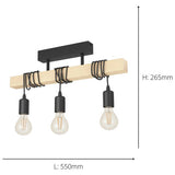 EGLO 3-light black wooden ceiling light - (British brand)