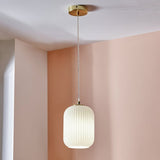 Pacific Alessia ribbed glass pendant light white gold - British product