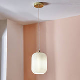 Pacific Alessia ribbed glass pendant light white gold - British product
