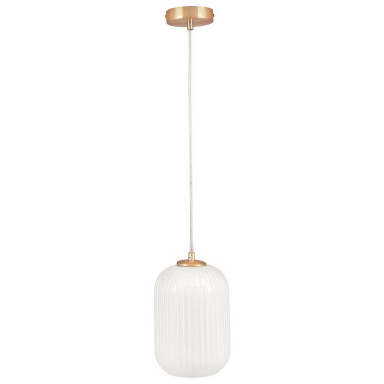 Pacific Alessia ribbed glass pendant light white gold - British product