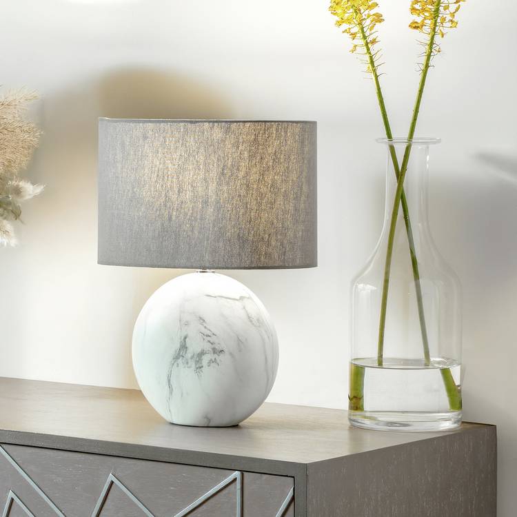 Pacific Crestola ceramic disc table lamp, grey shade - British product