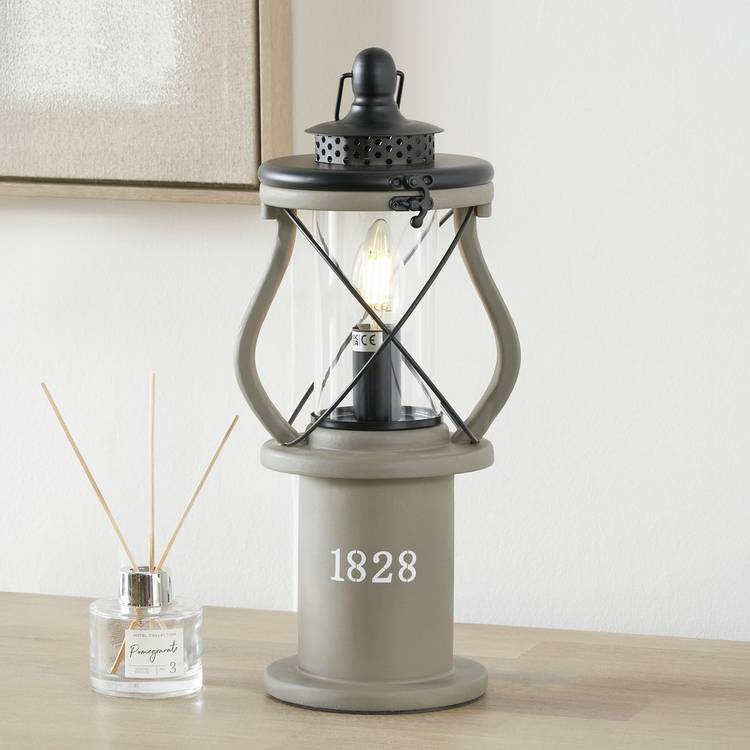 Pacific Gibson lantern table lamp in grey, imported from the UK