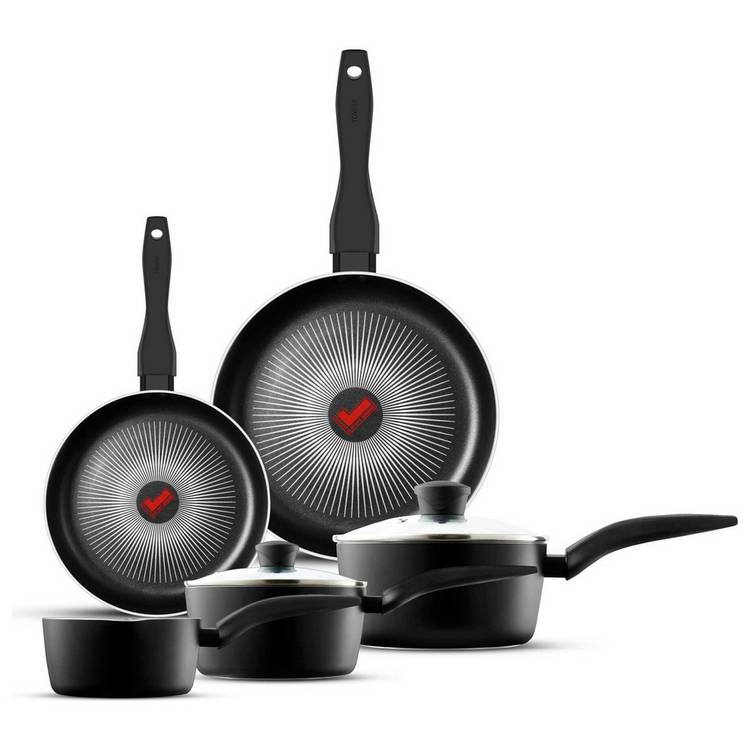Tower SmartStart Gourmet 5 piece aluminium pan set black - British product