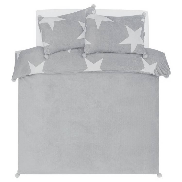 Argos Home fleece stars bedding set single grey and white (British brand)