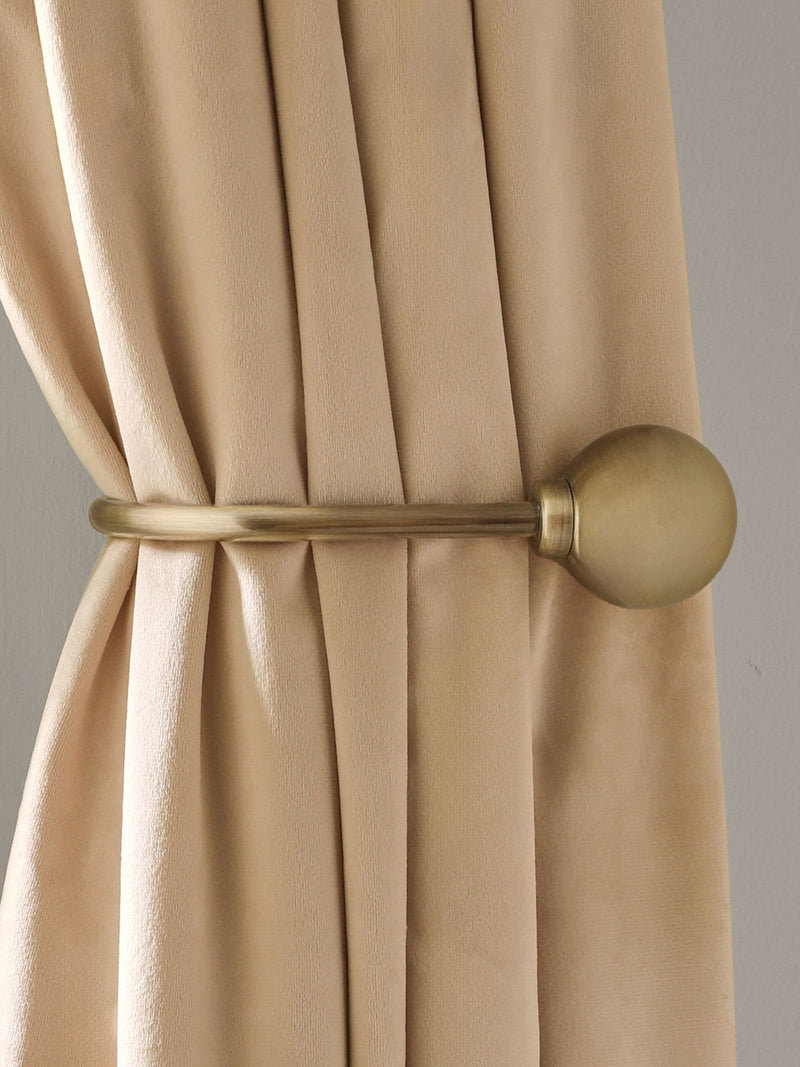 Set of 2 antique brass ball curtain holdbacks, imported from the UK