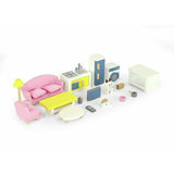 Jupiter Workshops dollhouse furniture set kitchen and living 20 pieces, UK version