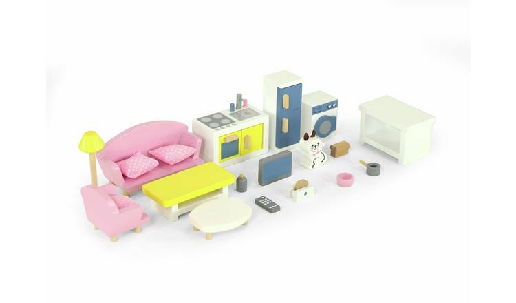 Jupiter Workshops dollhouse furniture set kitchen and living 20 pieces, UK version