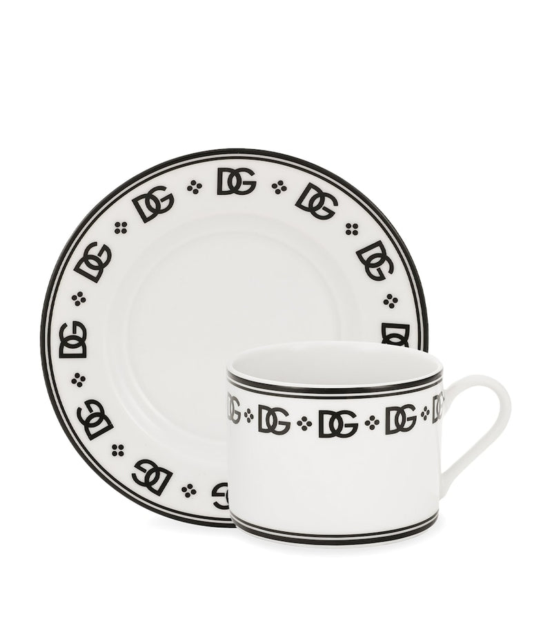 Dolce&Gabbana porcelain teacups and saucers with DG monogram, set of two - British product