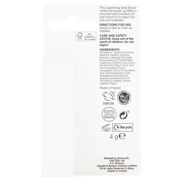 Superdrug shea butter lip balm 4g (British brand)