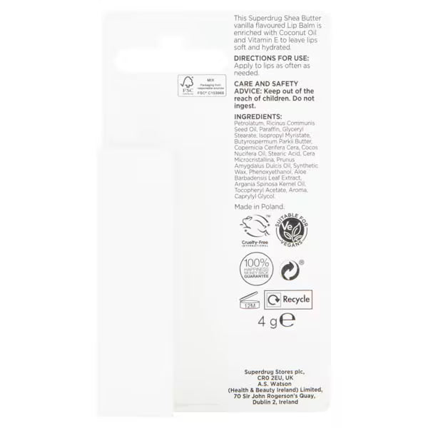 Superdrug shea butter lip balm 4g (British brand)