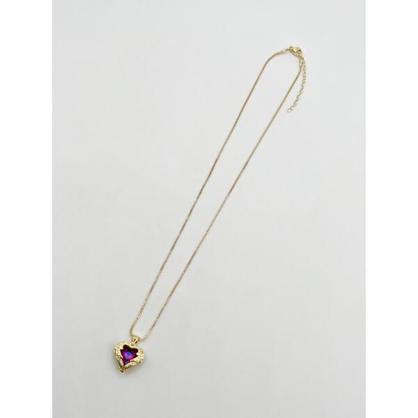 SVNX pink stone heart necklace gold one size (British brand)