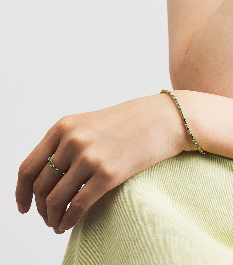 Suzanne Kalan yellow gold and emerald bold linear tennis bracelet, UK version