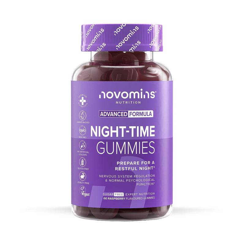 Novomins Night Time Raspberry Gummies 60, imported from the UK