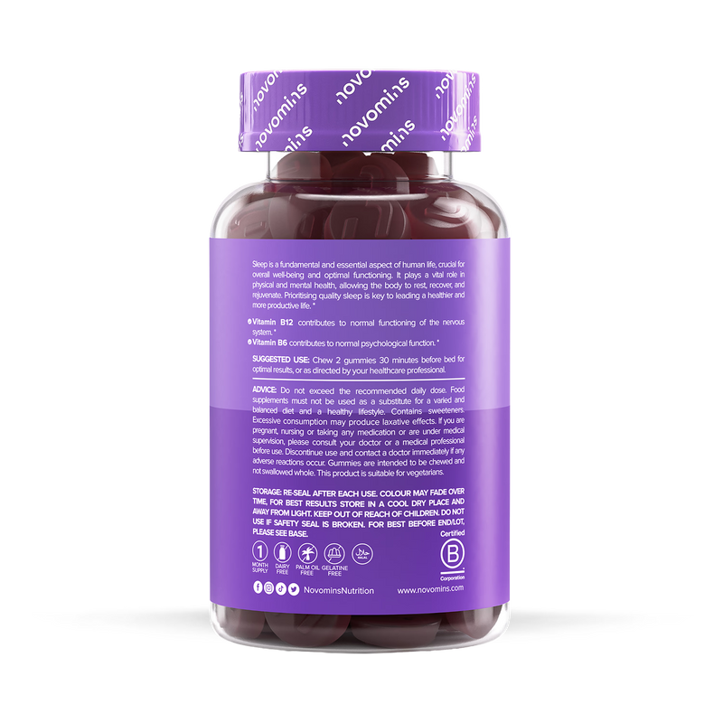 Novomins Night Time Raspberry Gummies 60, imported from the UK