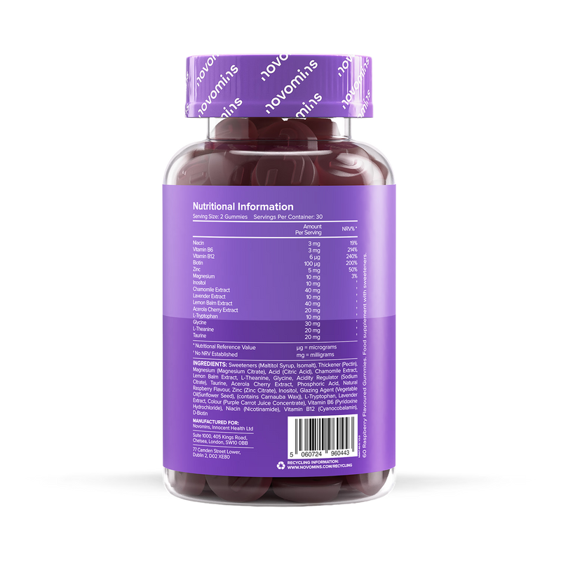 Novomins Night Time Raspberry Gummies 60, imported from the UK