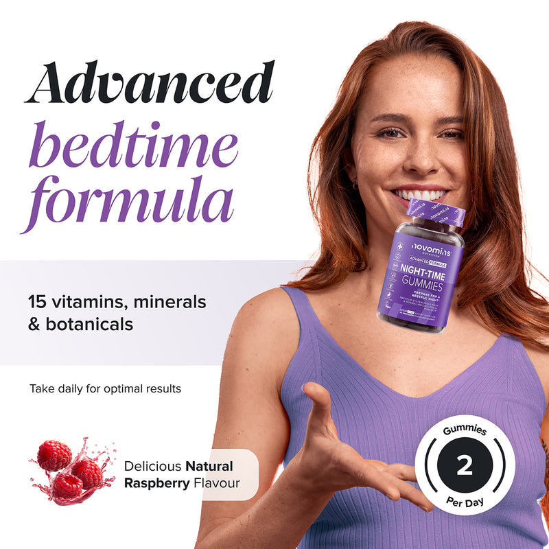 Novomins Night Time Raspberry Gummies 60, imported from the UK