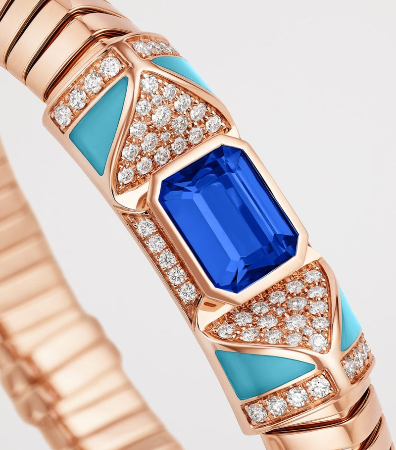 Bvlgari Tubogas bracelet rose gold diamonds tanzanite turquoise - British product