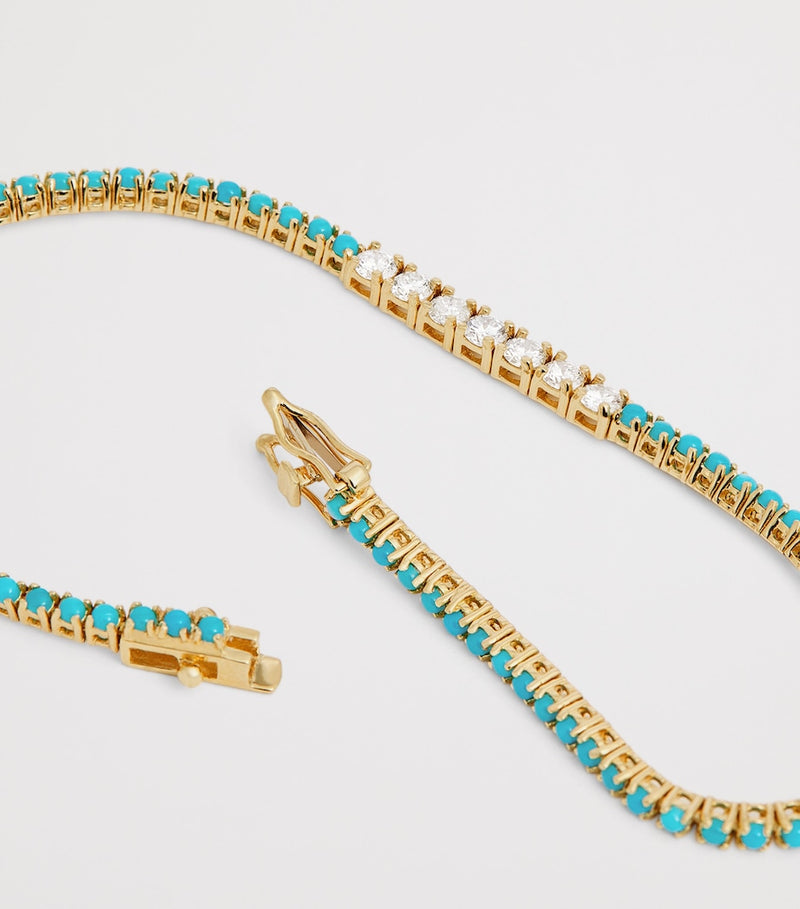 Jennifer Meyer tennis bracelet yellow gold turquoise diamond, UK version