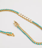 Jennifer Meyer tennis bracelet yellow gold turquoise diamond, UK version
