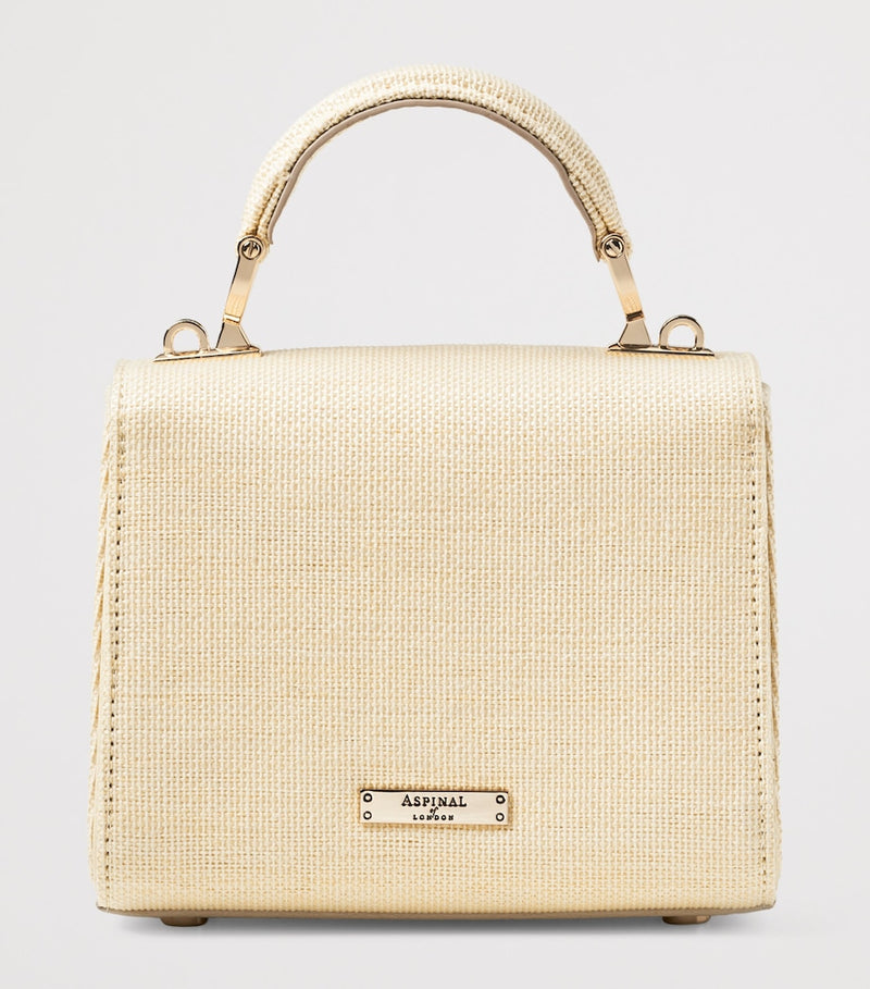 Aspinal Of London mini raffia floral embroidery Mayfair bag, imported from the UK