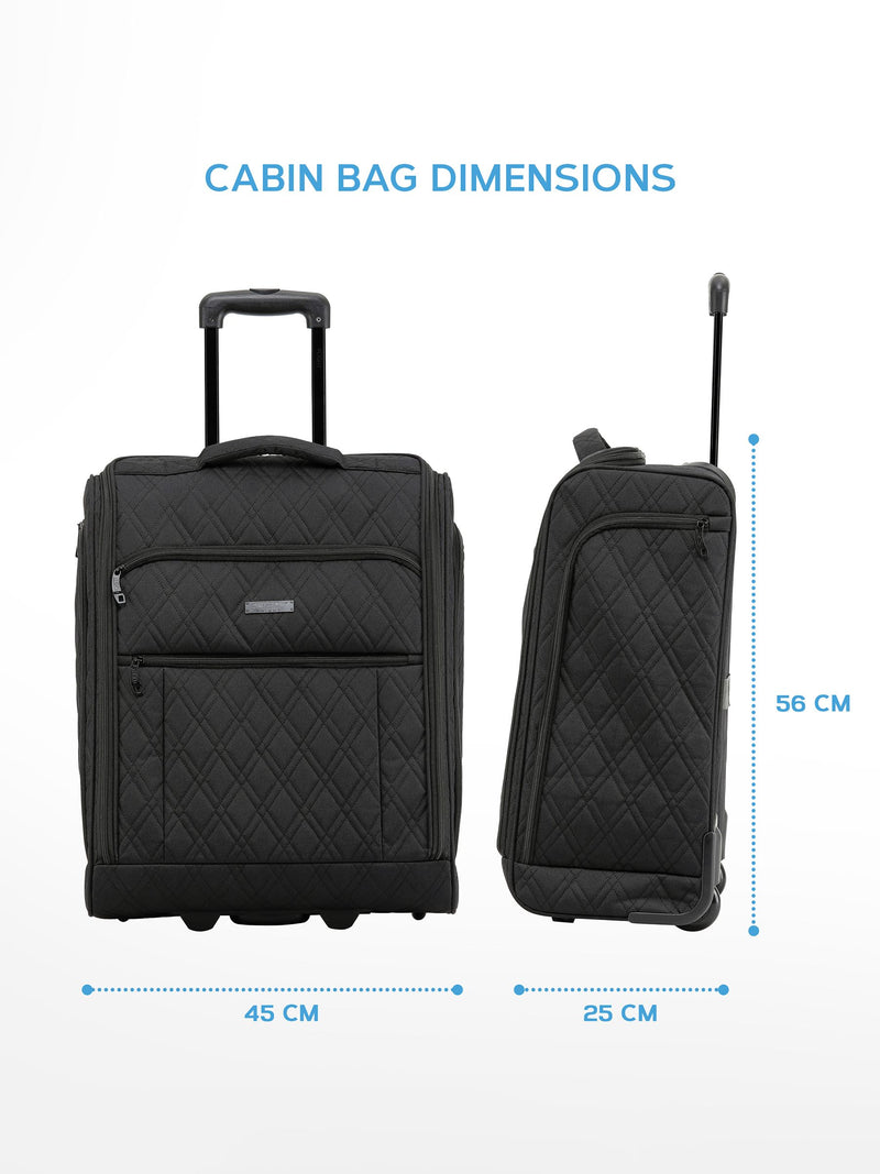 Flight Knight black quilted cabin suitcase 56x45x25cm, imported from the UK