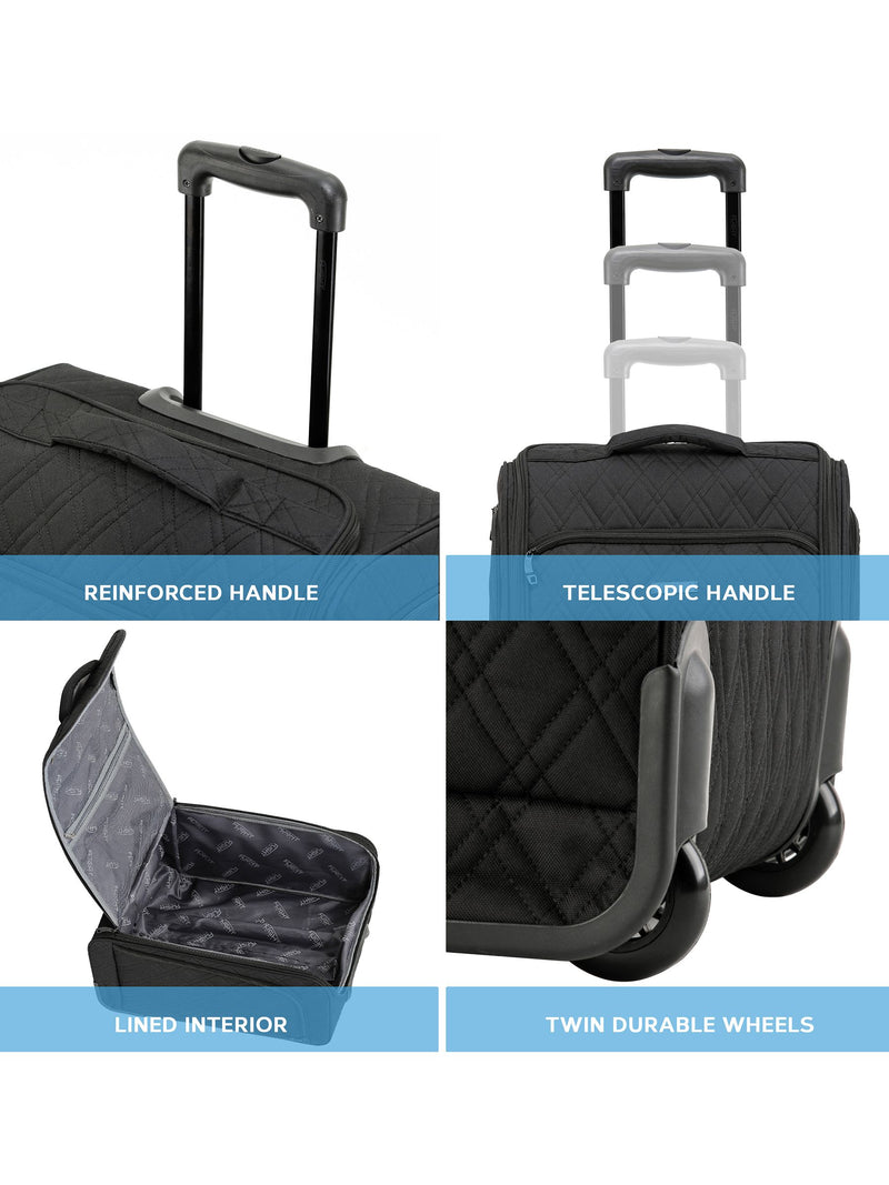 Flight Knight black quilted cabin suitcase 56x45x25cm, imported from the UK