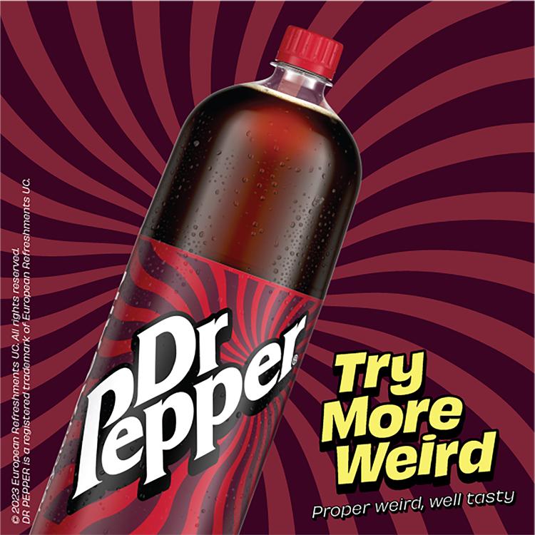 Dr Pepper soft drink 2L, imported from the UK