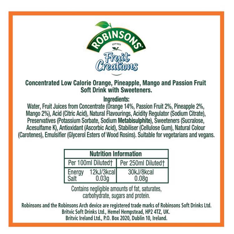 Robinsons fruit squash Exotic Pineapple Mango & Passion Fruit 1L, UK version