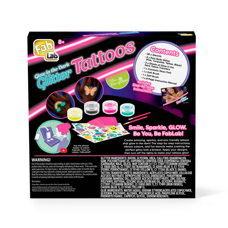 FabLab glow in the dark glitter tattoo kit - British product