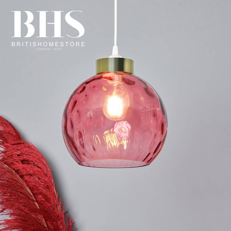 BHS dimple pink glass lampshade 21.5cm, imported from the UK