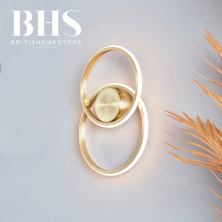 BHS brass LED wall light 29cm, UK version
