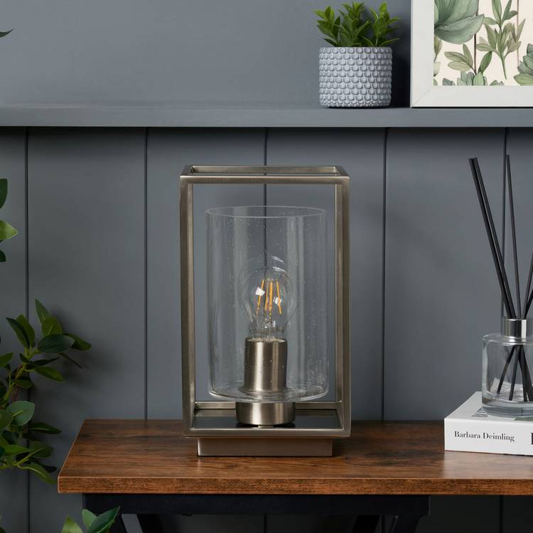 BHS quad cage table lamp satin nickel, imported from the UK