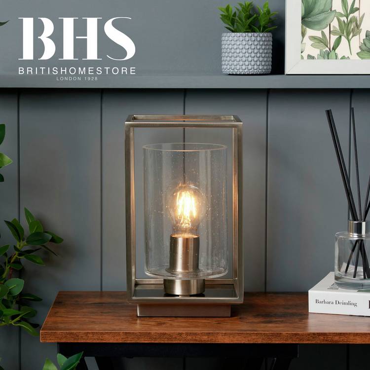 BHS quad cage table lamp satin nickel, imported from the UK