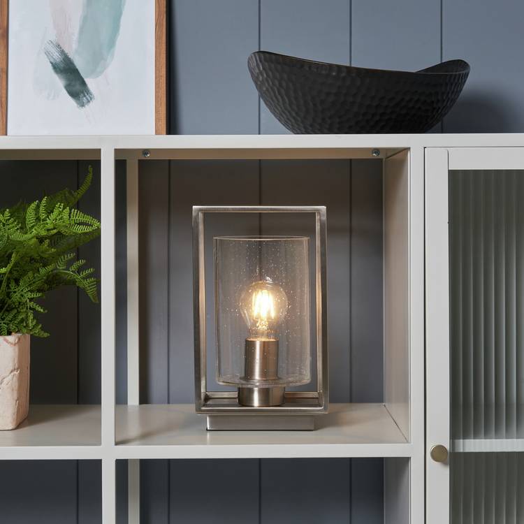 BHS quad cage table lamp satin nickel, imported from the UK