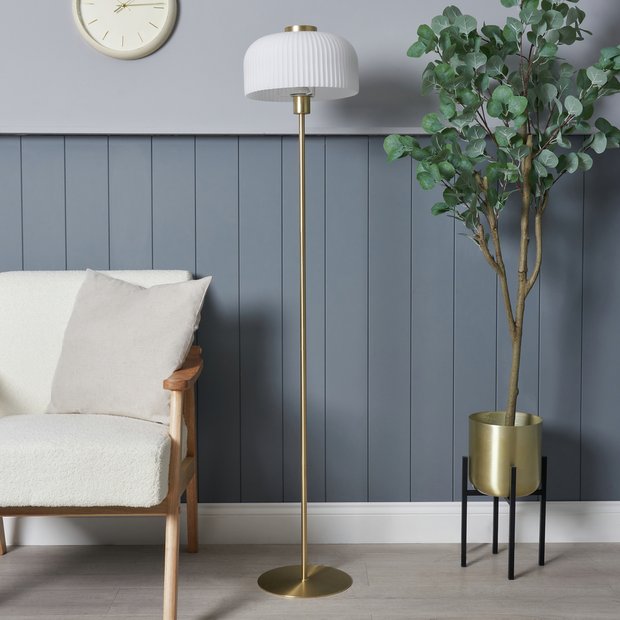BHS Reed floor lamp brass finish with ribbed glass shade, UK version