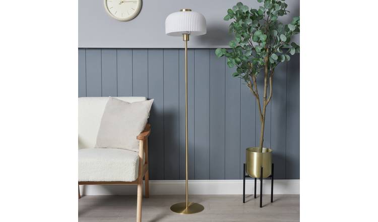 BHS Reed floor lamp brass finish with ribbed glass shade, UK version